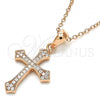 Sterling Silver Pendant Necklace, Cross Design, with White Cubic Zirconia, Polished, Rose Gold Finish, 04.336.0120.1.16