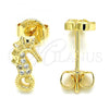 Oro Laminado Stud Earring, Gold Filled Style with White Micro Pave, Polished, Golden Finish, 02.156.0323