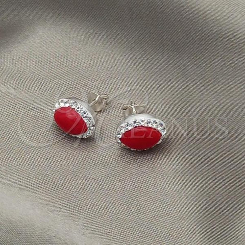 Sterling Silver Stud Earring, with White Cubic Zirconia and Orange Red Pearl, Polished, Silver Finish, 02.399.0037.1