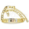 Oro Laminado ID Bracelet, Gold Filled Style Turtle Design, Polished, Tricolor, 03.351.0005.07