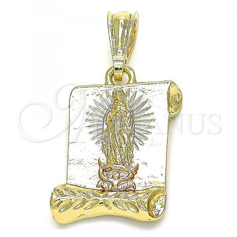 Oro Laminado Religious Pendant, Gold Filled Style Guadalupe Design, Polished, Tricolor, 05.351.0139.1