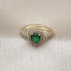 Oro Laminado Multi Stone Ring, Gold Filled Style Heart and Cluster Design, with Green and White Cubic Zirconia, Polished, Golden Finish, 01.196.0033