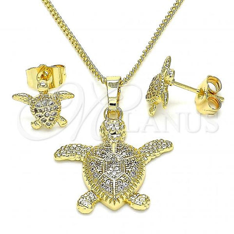 Oro Laminado Earring and Pendant Adult Set, Gold Filled Style Turtle Design, with White Micro Pave, Polished, Golden Finish, 10.284.0017.1