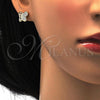 Oro Laminado Stud Earring, Gold Filled Style Butterfly Design, with White Micro Pave, Polished, Golden Finish, 02.260.0014