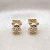 Oro Laminado Stud Earring, Gold Filled Style Teddy Bear and Heart Design, with White and Black Cubic Zirconia, Polished, Golden Finish, 02.411.0009