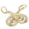 Oro Laminado Dangle Earring, Gold Filled Style Teardrop Design, with White Crystal, Polished, Golden Finish, 61.002