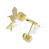 Oro Laminado Stud Earring, Gold Filled Style Angel Design, with White Micro Pave, Polished, Golden Finish, 02.156.0618