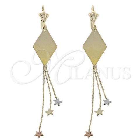 Oro Laminado Long Earring, Gold Filled Style Star Design, Brushed Finish, Golden Finish, 75.006