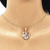 Oro Laminado Pendant Necklace, Gold Filled Style Heart and Flower Design, Polished, Tricolor, 04.351.0012.20