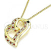 Oro Laminado Pendant Necklace, Gold Filled Style Heart Design, with Garnet and White Micro Pave, Polished, Golden Finish, 04.195.0023.1.20