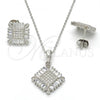 Sterling Silver Earring and Pendant Adult Set, with White Cubic Zirconia and White Crystal, Polished, Rhodium Finish, 10.286.0008