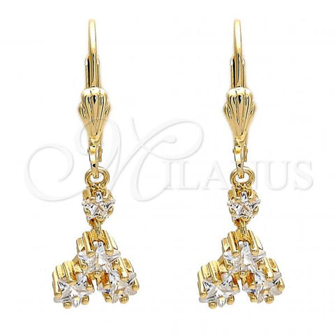 Oro Laminado Long Earring, Gold Filled Style Star Design, with White Cubic Zirconia, Polished, Golden Finish, 02.236.0021