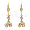 Oro Laminado Long Earring, Gold Filled Style Star Design, with White Cubic Zirconia, Polished, Golden Finish, 02.236.0021