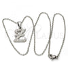 Stainless Steel Pendant Necklace, Initials and Rolo Design, with White Crystal, Polished, Steel Finish, 04.238.0031.18