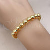 Oro Laminado Adjustable Bolo Bracelet, Gold Filled Style Ball and Disco Design, with White Cubic Zirconia, Diamond Cutting Finish, Golden Finish, 03.368.0095.11