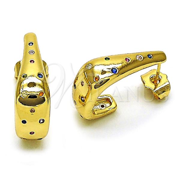 Oro Laminado Stud Earring, Gold Filled Style with Multicolor Cubic Zirconia, Polished, Golden Finish, 02.283.0202