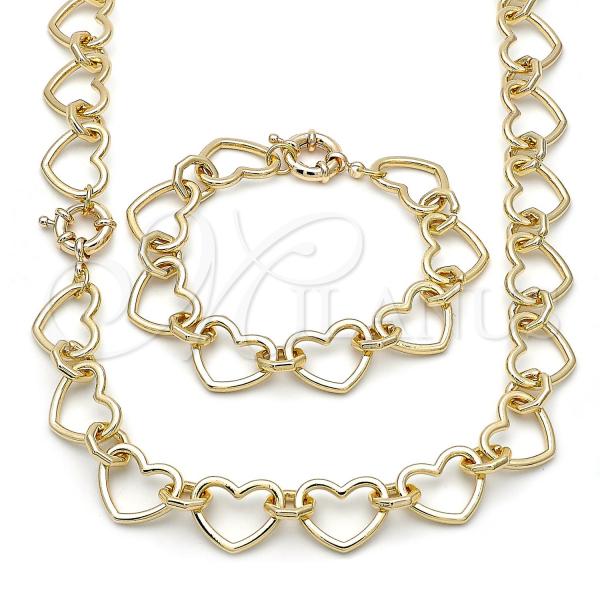 Oro Laminado Necklace and Bracelet, Gold Filled Style Heart Design, Polished, Golden Finish, 06.429.0002