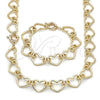 Oro Laminado Necklace and Bracelet, Gold Filled Style Heart Design, Polished, Golden Finish, 06.429.0002