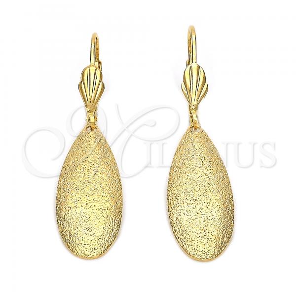 Oro Laminado Dangle Earring, Gold Filled Style Teardrop Design, Matte Finish, Golden Finish, 5.108.008