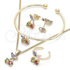 Oro Laminado Earring and Pendant Children Set, Gold Filled Style Cherry Design, with Multicolor Cubic Zirconia, Polished, Golden Finish, 06.210.0019