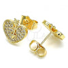 Oro Laminado Stud Earring, Gold Filled Style Heart Design, with White Micro Pave, Polished, Golden Finish, 02.156.0480