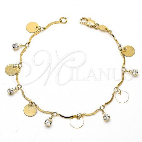 Oro Laminado Charm Bracelet, Gold Filled Style with White Cubic Zirconia, Polished, Golden Finish, 5.031.003.1.07