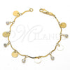 Oro Laminado Charm Bracelet, Gold Filled Style with White Cubic Zirconia, Polished, Golden Finish, 5.031.003.1.07