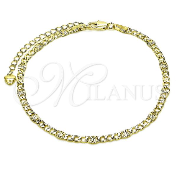 Oro Laminado Basic Anklet, Gold Filled Style Curb Design, Diamond Cutting Finish, Golden Finish, 03.213.0304.09