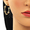 Oro Laminado Stud Earring, Gold Filled Style Heart Design, with White Micro Pave, Polished, Golden Finish, 02.341.0125