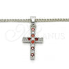 Rhodium Plated Pendant Necklace, Cross Design, with Garnet and White Cubic Zirconia, Polished, Rhodium Finish, 04.284.0007.5.22