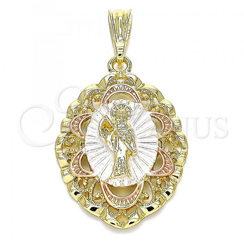 Oro Laminado Religious Pendant, Gold Filled Style Santa Muerte Design, Polished, Tricolor, 05.380.0076
