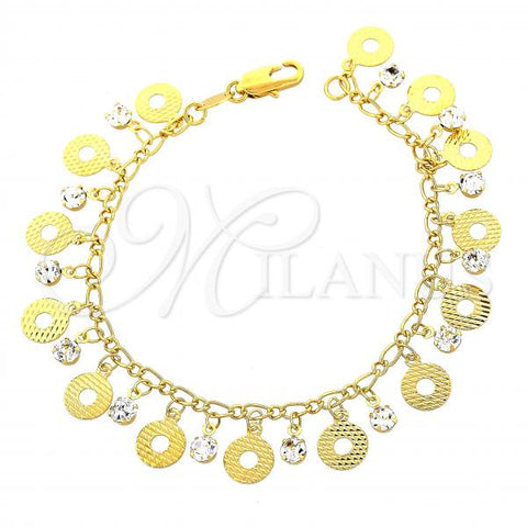 Oro Laminado Charm Bracelet, Gold Filled Style with White Cubic Zirconia, Diamond Cutting Finish, Golden Finish, 03.63.1170.07