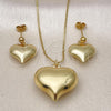 Oro Laminado Earring and Pendant Adult Set, Gold Filled Style Heart and Hollow Design, Polished, Golden Finish, 10.417.0015