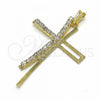 Oro Laminado Religious Pendant, Gold Filled Style Cross Design, with White Cubic Zirconia, Polished, Golden Finish, 05.09.0076