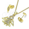 Oro Laminado Earring and Pendant Adult Set, Gold Filled Style Angel Design, with White Micro Pave, Polished, Golden Finish, 10.156.0393