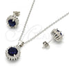 Sterling Silver Earring and Pendant Adult Set, with Sapphire Blue and White Cubic Zirconia, Polished, Rhodium Finish, 10.175.0062.3