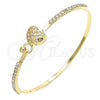 Oro Laminado Individual Bangle, Gold Filled Style Heart Design, with White Micro Pave and White Crystal, Polished, Golden Finish, 07.193.0022.04 (02 MM Thickness, Size 4 - 2.25 Diameter)