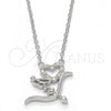 Sterling Silver Pendant Necklace, Heart and Love Design, with White Cubic Zirconia, Polished, Rhodium Finish, 04.336.0008.16