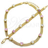 Oro Laminado Necklace and Bracelet, Gold Filled Style with Pink and White Cubic Zirconia, Polished, Golden Finish, 06.185.0015.1