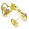 Oro Laminado Stud Earring, Gold Filled Style Heart Design, with Garnet and White Micro Pave, Polished, Golden Finish, 02.156.0501.1