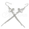 Sterling Silver Long Earring, Butterfly Design, with White Cubic Zirconia, Polished, Rhodium Finish, 02.183.0032