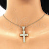 Oro Laminado Pendant Necklace, Gold Filled Style Cross Design, with White Micro Pave, Polished, Golden Finish, 04.156.0228.18