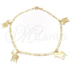 Oro Laminado Charm Anklet , Gold Filled Style Elephant and Concave Cuban Design, Polished, Golden Finish, 03.58.0001.10