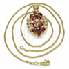 Oro Laminado Pendant Necklace, Gold Filled Style Flower Design, with Garnet and White Cubic Zirconia, Polished, Golden Finish, 04.346.0013.20