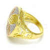 Oro Laminado Multi Stone Ring, Gold Filled Style Flower Design, with White Micro Pave, Polished, Tricolor, 01.26.0004.09 (Size 9)