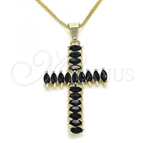 Oro Laminado Pendant Necklace, Gold Filled Style Cross Design, with Black Cubic Zirconia, Polished, Golden Finish, 04.284.0028.2.20
