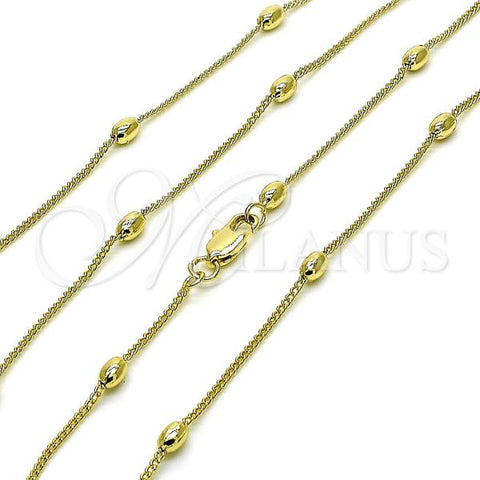 Oro Laminado Basic Necklace, Gold Filled Style Miami Cuban and Ball Design, Polished, Golden Finish, 04.213.0322.24