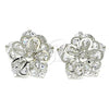 Rhodium Plated Stud Earring, Flower Design, with White Cubic Zirconia, Polished, Rhodium Finish, 02.106.0022.1