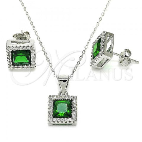 Sterling Silver Earring and Pendant Adult Set, with Green Cubic Zirconia and White Crystal, Polished, Rhodium Finish, 10.175.0073.1