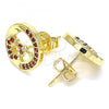 Oro Laminado Stud Earring, Gold Filled Style Heart Design, with Garnet Micro Pave, Polished, Golden Finish, 02.156.0397.2